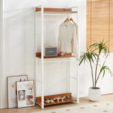 Hectarul - Raft tip dressing cu cadru metalic alb si blat MDF melaminat, 15 mm grosime, maro stejar, 80x35x195 cm Alba HARO